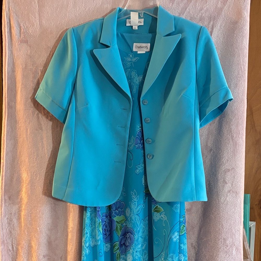 Chadwicks Turquoise Floral Two-Piece Dress
